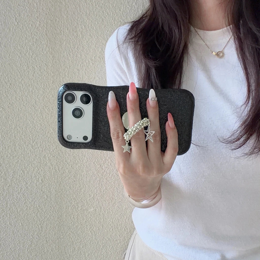 チャーム パール リング付き iPhoneケース｜レザー調・アクセサリー風 ＃230731