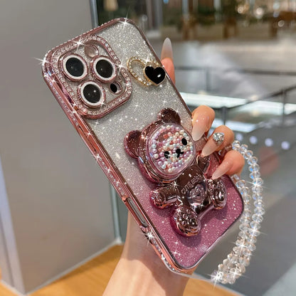 キラキラ グリッター ビーズベア ジュエル iPhoneケース｜折りたたみ スタンド#240415