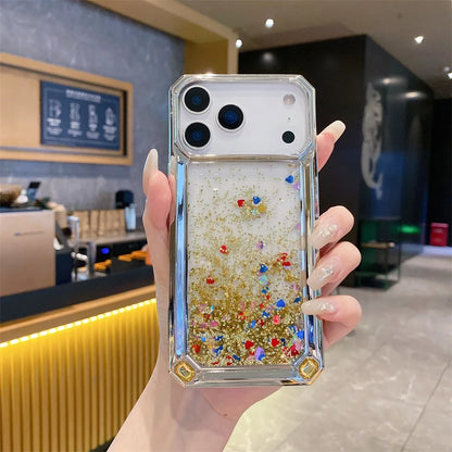【流れるシリーズ】グリッタージュエル リキッド スパークル スマホケース｜キラキラハート入りデザイン｜iPhone対応 #241124