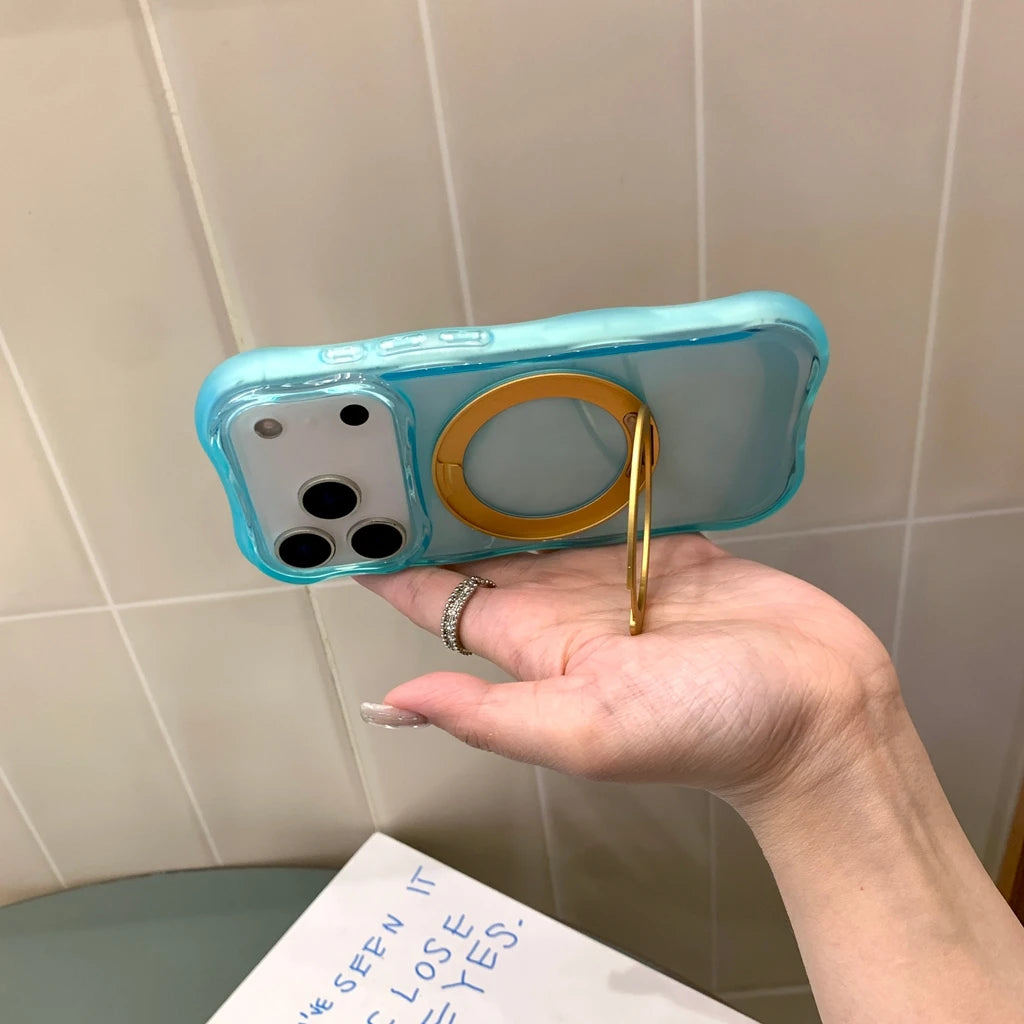 ウェーブフレーム 半透明クリア リングデザイン iPhoneケース｜ポップカラー・ホルダー付き #260083