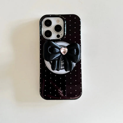 【Magnet内蔵】ドット × 3D リボングリップ ガーリー スマホケース｜iPhone対応 #241003