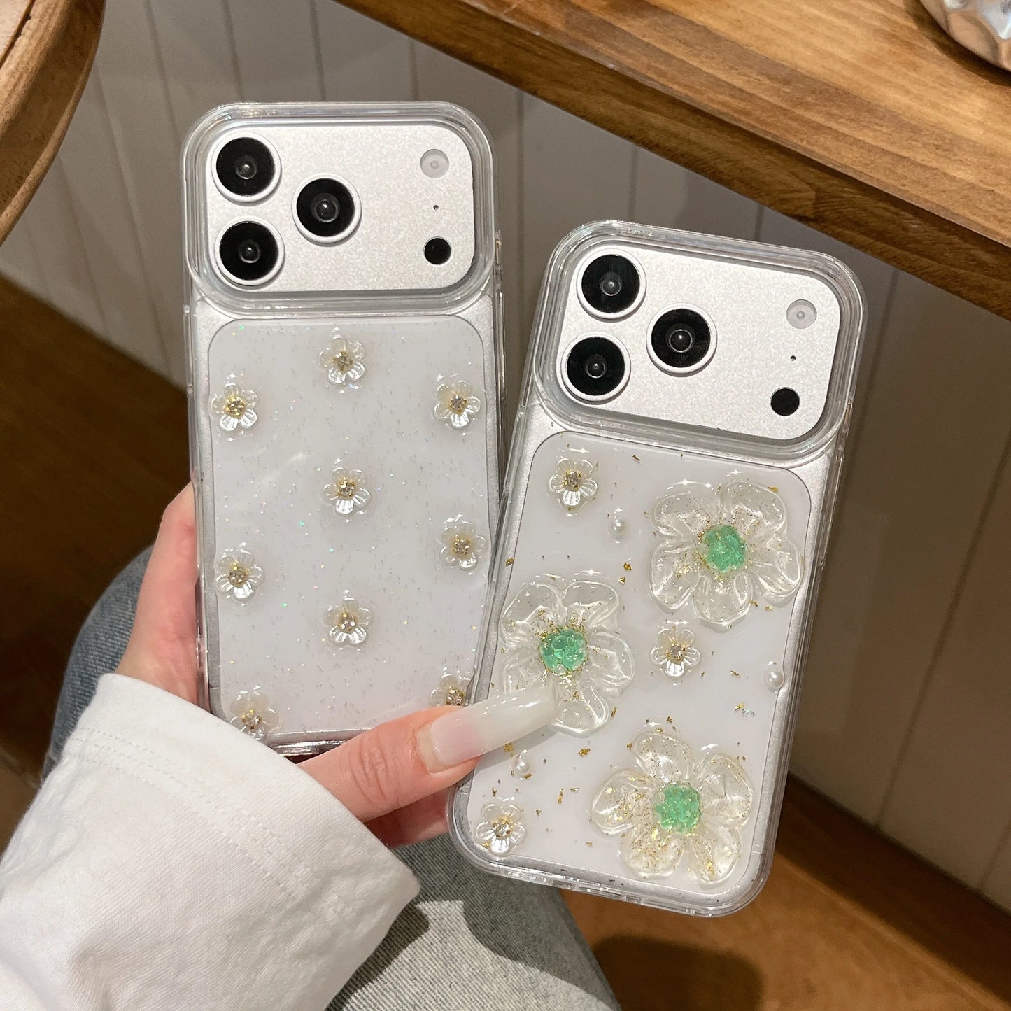 フラワー キラキララメ クリア iPhoneケース｜立体 3D 花モチーフ・透明感デザイン #230801