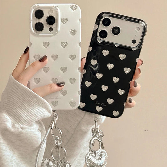 ハート柄  ストラップ付き iPhoneケース｜フレンチガーリー・大人可愛い風  #261012