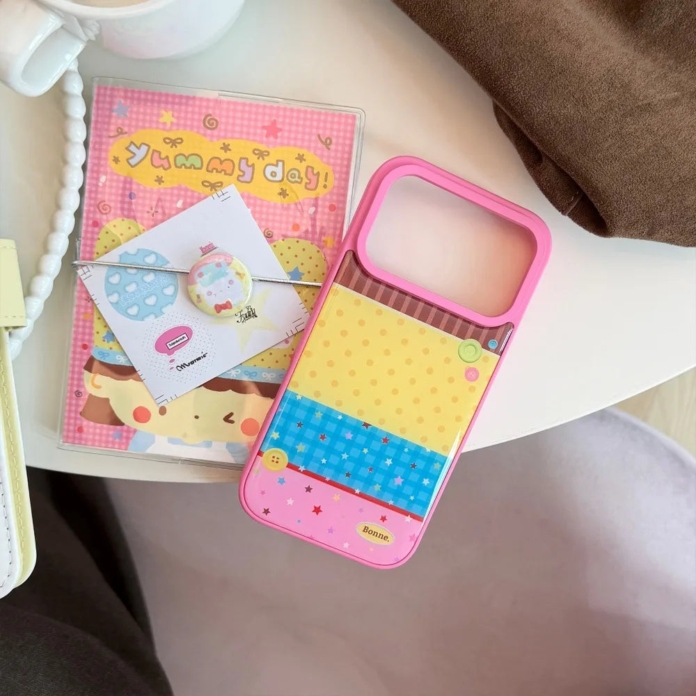 カラフルボーダー ボタンスタンド付き iPhoneケース｜ポップ・レトロ #261256