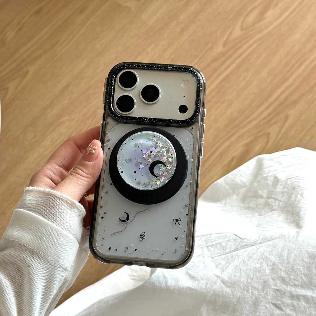 ムーン＆スター キラキラ スノードームグリップ iPhoneケース｜Magnet内蔵 #231217