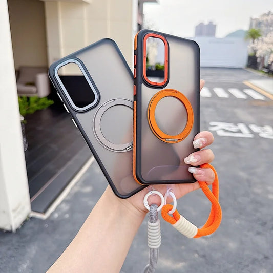 【Galaxy対応】強力マグネット搭載 ショルダーストラップ付 耐衝撃 マットクリアケース #261096