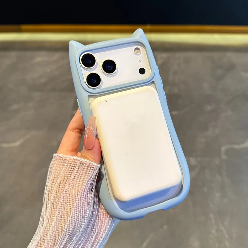 【猫耳シリーズ】Magnet内蔵 しっぽデザイン カラーフレーム iPhoneケース #240215