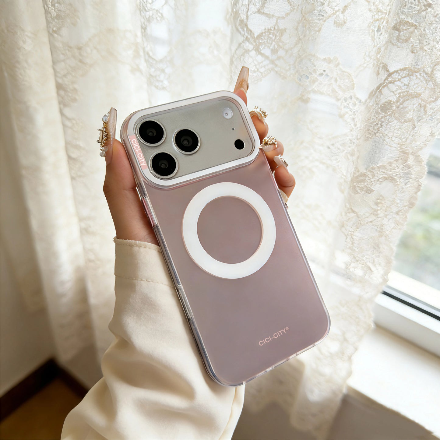 パステルグラデーション コントラストフレーム Magnet内蔵 iPhoneケース｜淡色・上品シンプル #260038