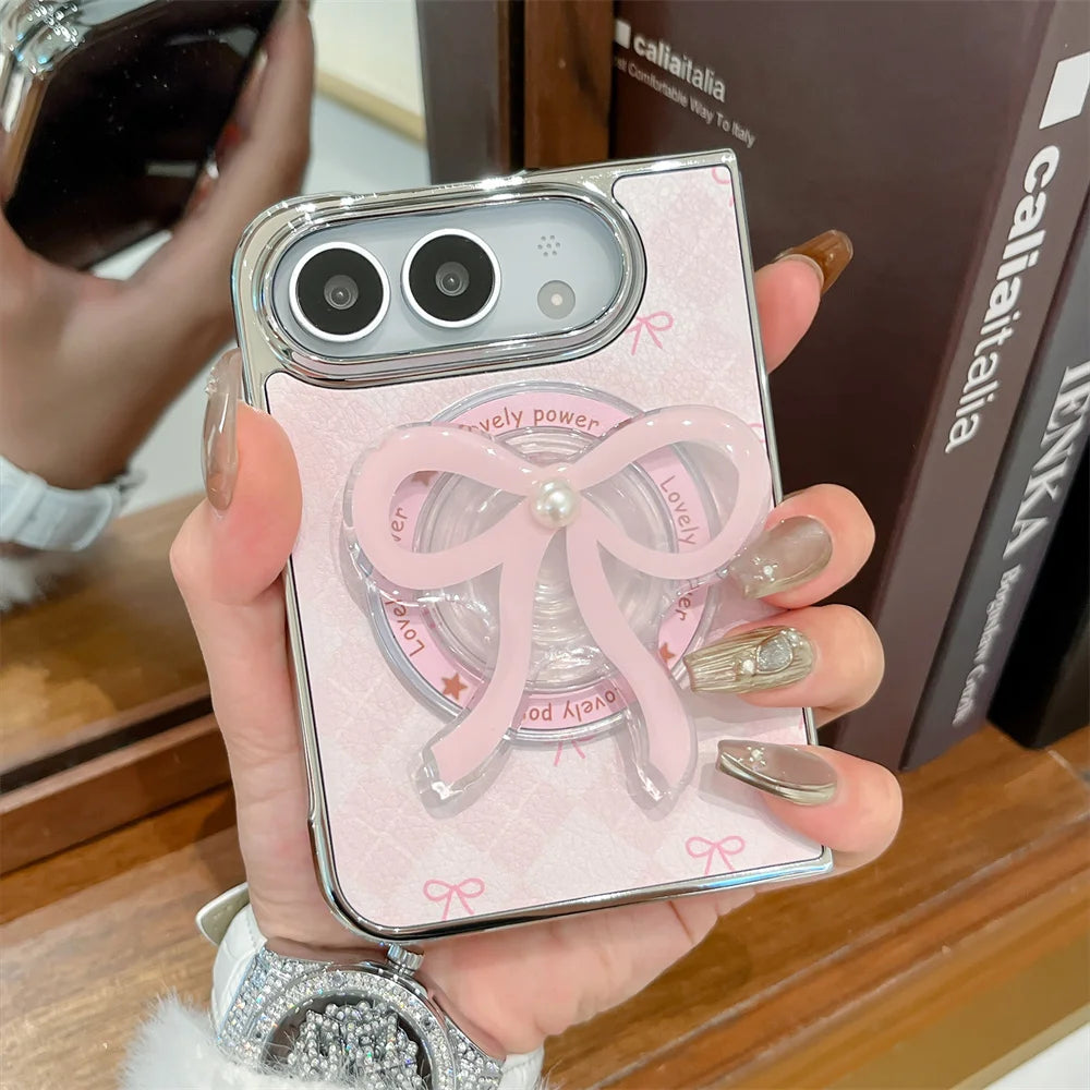 iPhone Duo リボングリップ ストラップ付き Magnet内蔵 iPhoneケース 淡色｜ピンク・ガーリー #261247