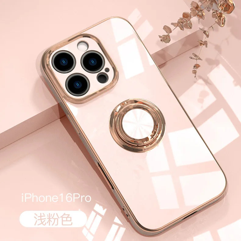 リングスタンド付き ゴールド メタルフレーム iPhoneケース #240113