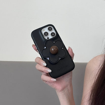 【フラワーポップ】レザー調 立体フラワー モチーフ付き スマホケース｜iPhone対応 #250423