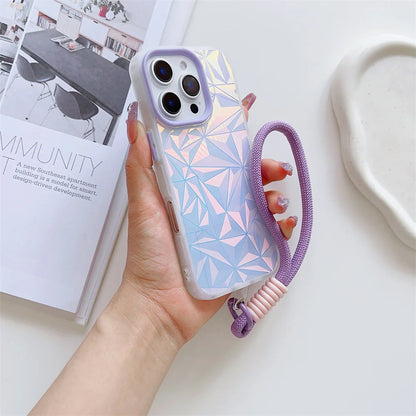 【キラキラシリーズ】幾何学模様 ホログラムデザイン ストラップ付きスマホケース｜iPhone対応 #251012