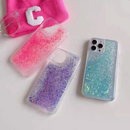 流れるグリッター ネオンラメ クリア iPhoneケース｜キラキラ・透明デザイン #230905