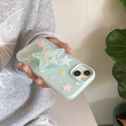 【星型グリップ×カラフルスター】きらめくポップデザインのソフトケース｜iPhone対応 #250513