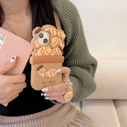 【シリコン】3D たい焼き iPhoneケース｜チャーム付き・ゆるかわ PCA #261294