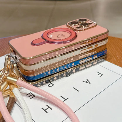 ワンポイントハート リング＆ストラップ付き iPhoneケース #231220