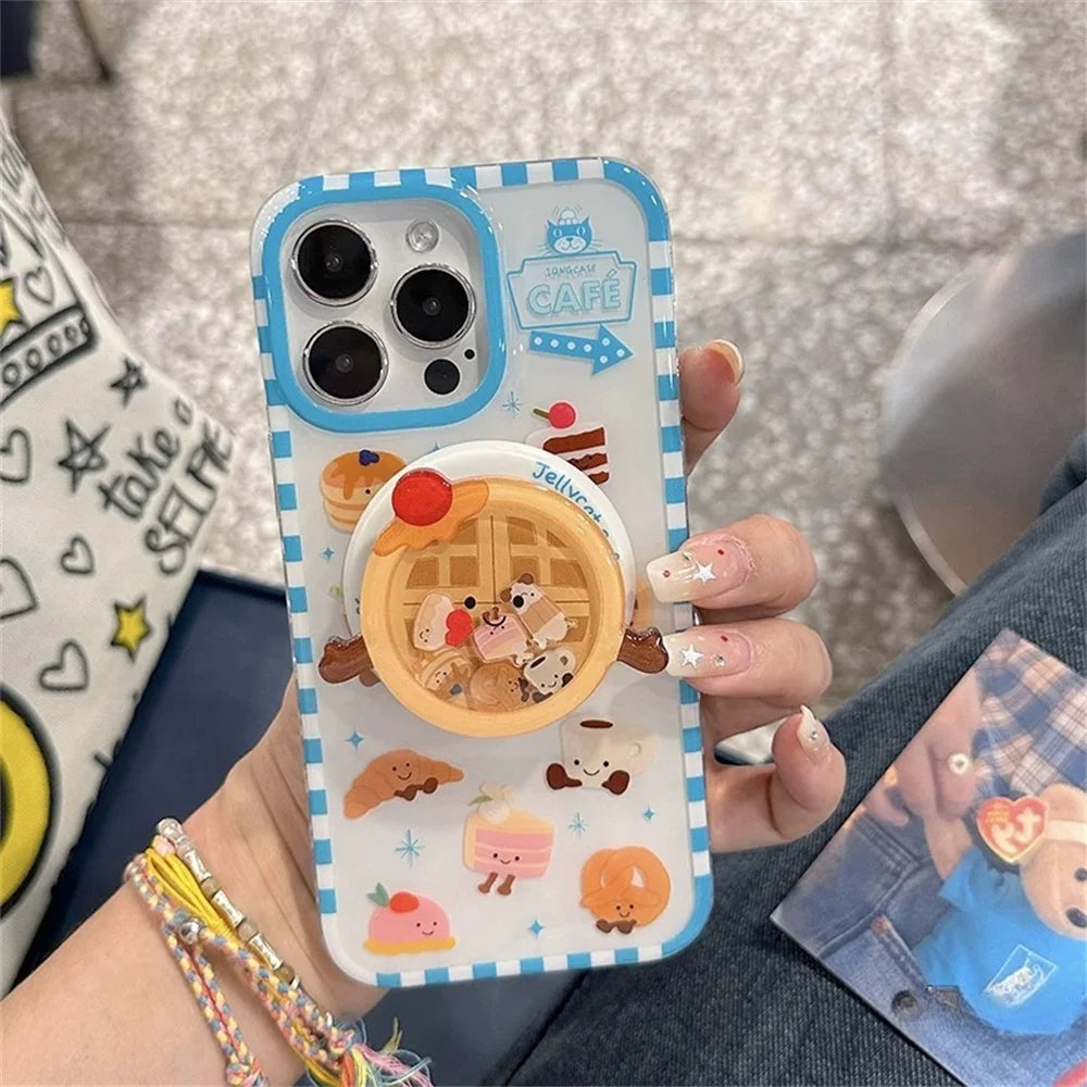 【カフェスイーツシリーズ】レトロカフェデザイン グリップ付き iPhoneケース #240609