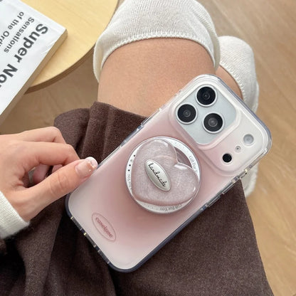 ぷっくりハートグリップ付き ふんわりチーク 滲み グラデデザイン iPhoneケース #240510