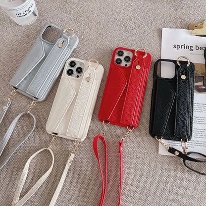 【ストラップ付き×カード収納】ウォレット レザー風 スマホケース｜iPhone対応 #250515
