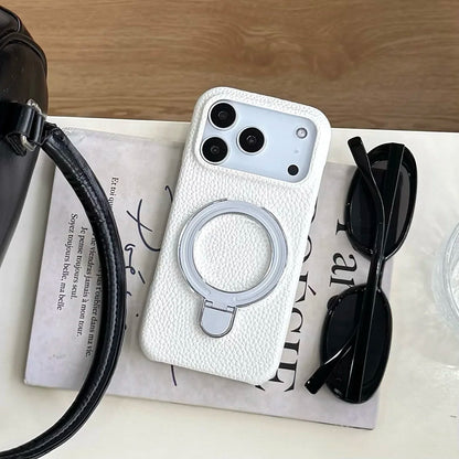 【レザーリング】上品レザー調×メタルリング付きスマホケース｜iPhone対応 #250428