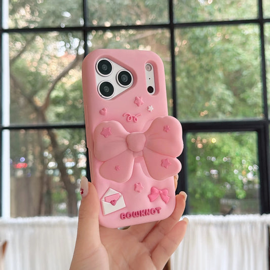 立体 3D リボン スタンド シリコンマット iPhoneケース｜ピンク・ガーリー #231106