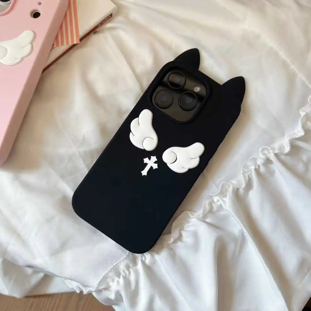 【猫耳シリーズ】エンジェルウィング 十字架 クロス iPhoneケース #240217
