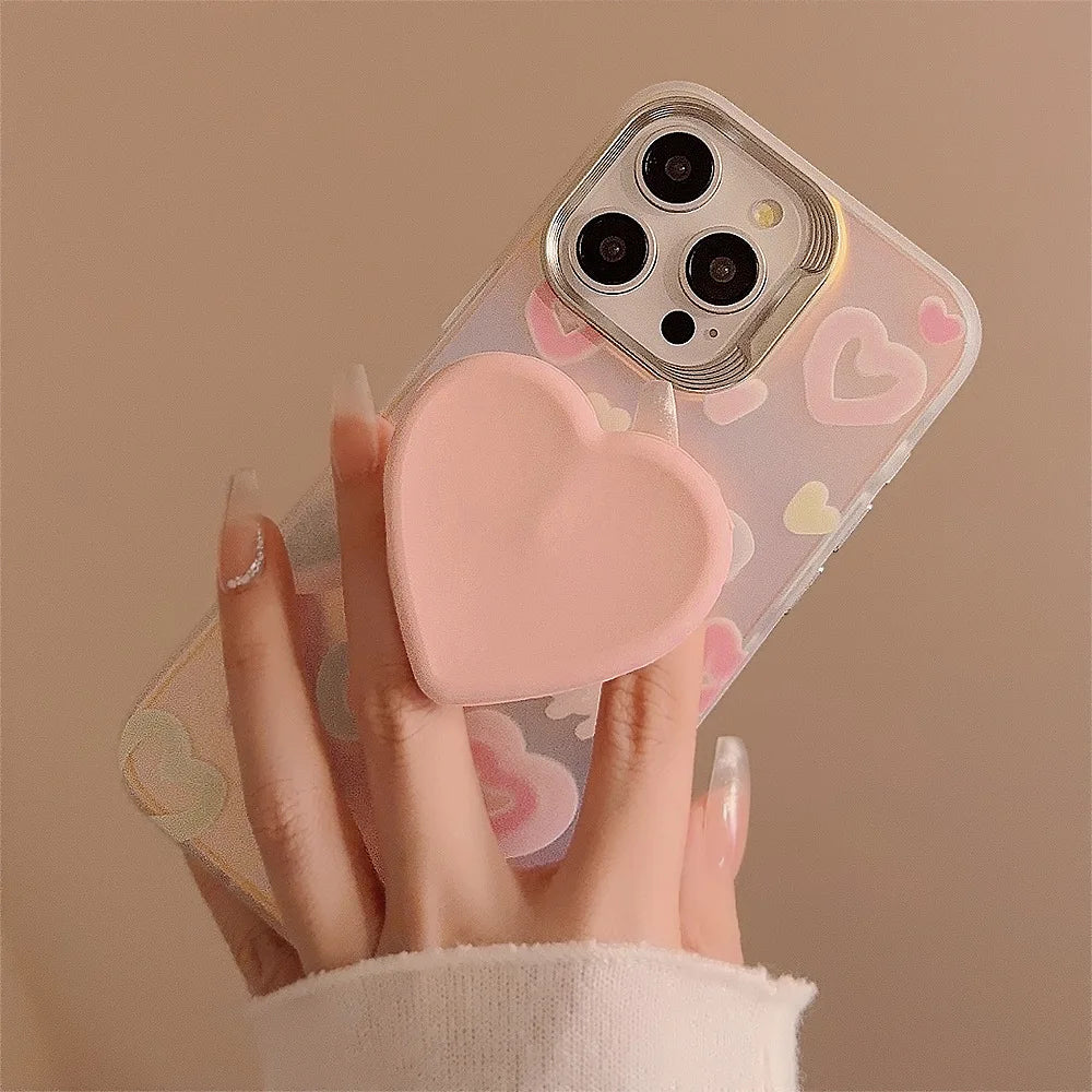 【立体ハートグリップ】パステルカラー キラキラ グリッターケース｜iPhone対応 #250504