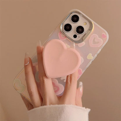 【立体ハートグリップ】パステルカラー キラキラ グリッターケース｜iPhone対応 #250504