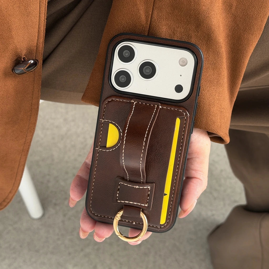 【クラシックハンドトラップ】レザーポケット × キーリング スマホケース｜iPhone対応 #240815