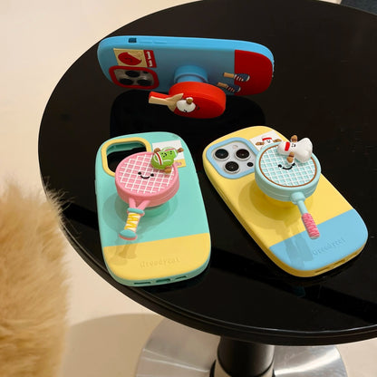 【スポーツシリーズ】立体ラケット＆キャラクター かわいい3Dスポーツデザイン スマホケース｜iPhone対応 #251009