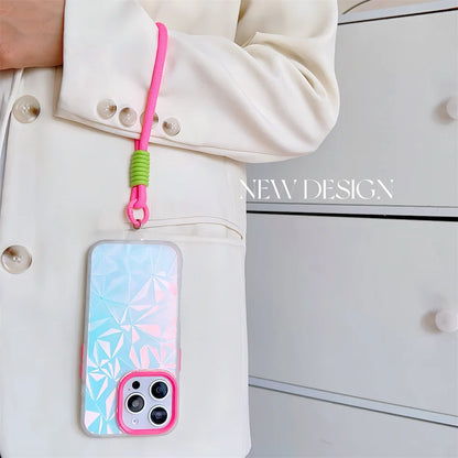 【キラキラシリーズ】幾何学模様 ホログラムデザイン ストラップ付きスマホケース｜iPhone対応 #251012