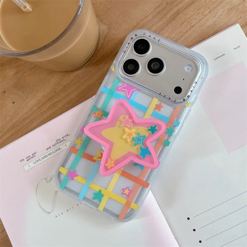 カラフル ネオンスター グリッドデザイン iPhoneケース｜クリアケース #231002