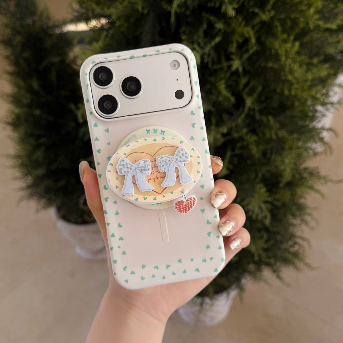 ダブルリボン ガーリー グリップ付き Magnet内蔵 iPhoneケース #260623