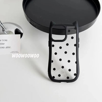 【猫耳シリーズ】ハートドット クリア iPhoneケース｜水玉 クリアケース #240220