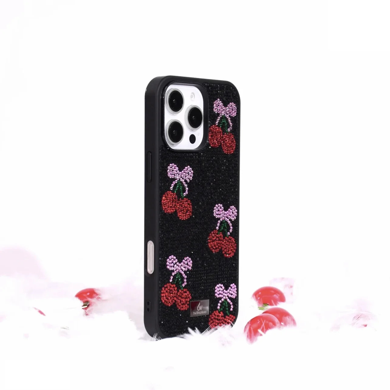 【キラキラビジューシリーズ】チェリー さくらんぼモチーフ フルラインストーン グリッター デコ スマホケース｜iPhone対応 #260120