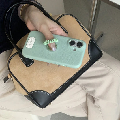 【レザー調】カラー ビーズ リング スタンド付き スマホケース｜iPhone対応 #250421