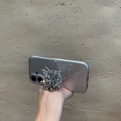 【クリスタルブロッサム】キラキラ シルバー ビジュー ホルダー付き ラグジュアリー スマホケース｜iPhone対応 #250426