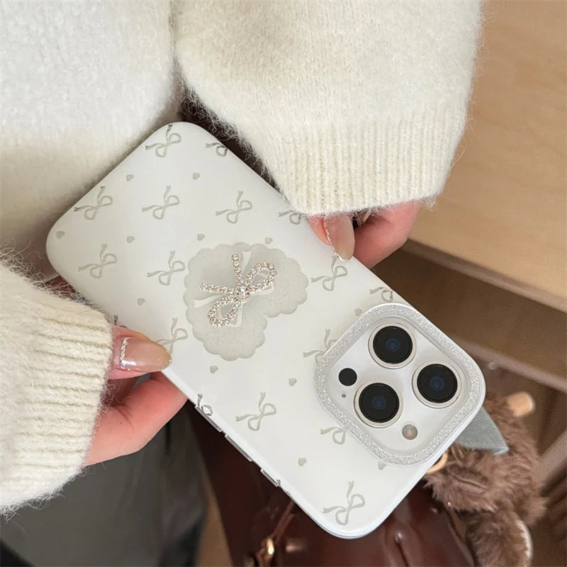 リボンハートデザイン iPhoneケース｜立体ラインストーンリボン モチーフケース #260308