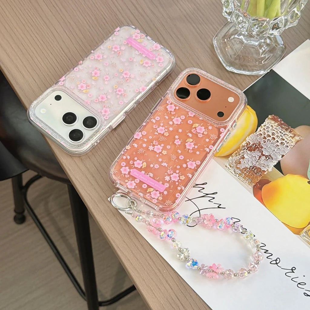 さくらデザイン ビーズストラップ付き 透明ケース iPhoneケース｜フェミニン・春カラー #231112