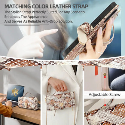 【ブックスタイル】パイソン調 レザー型押し 手帳型 iPhoneケース｜財布一体型・チェーンストラップ付き #240129