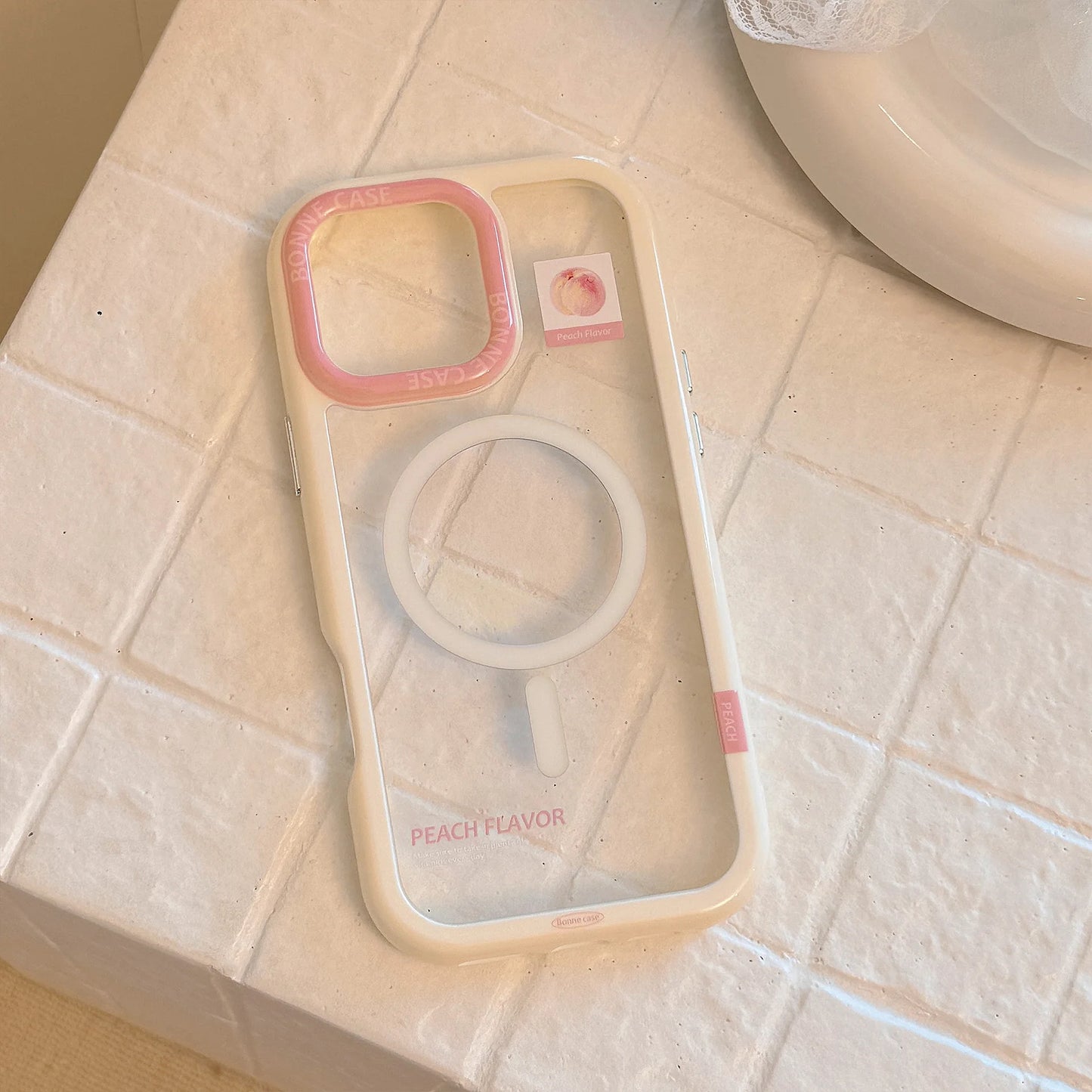 ピーチグリップ 桃 クリア Magnet内蔵 iPhoneケース #240503