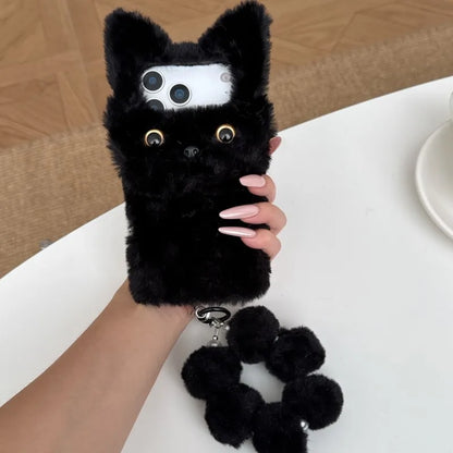 【キャットファーポンポン】ねこ耳 × ふわもこファー スマホケース｜iPhone対応 #250109