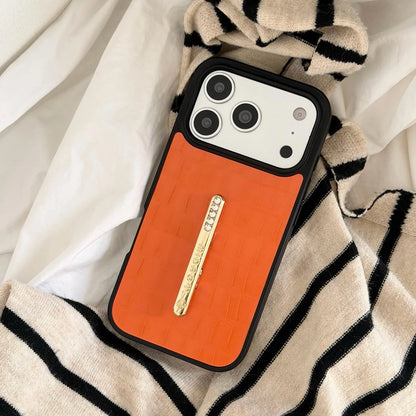 レザー調  キラキラスタンドグリップ付き iPhoneケース｜高級感デザイン #231224