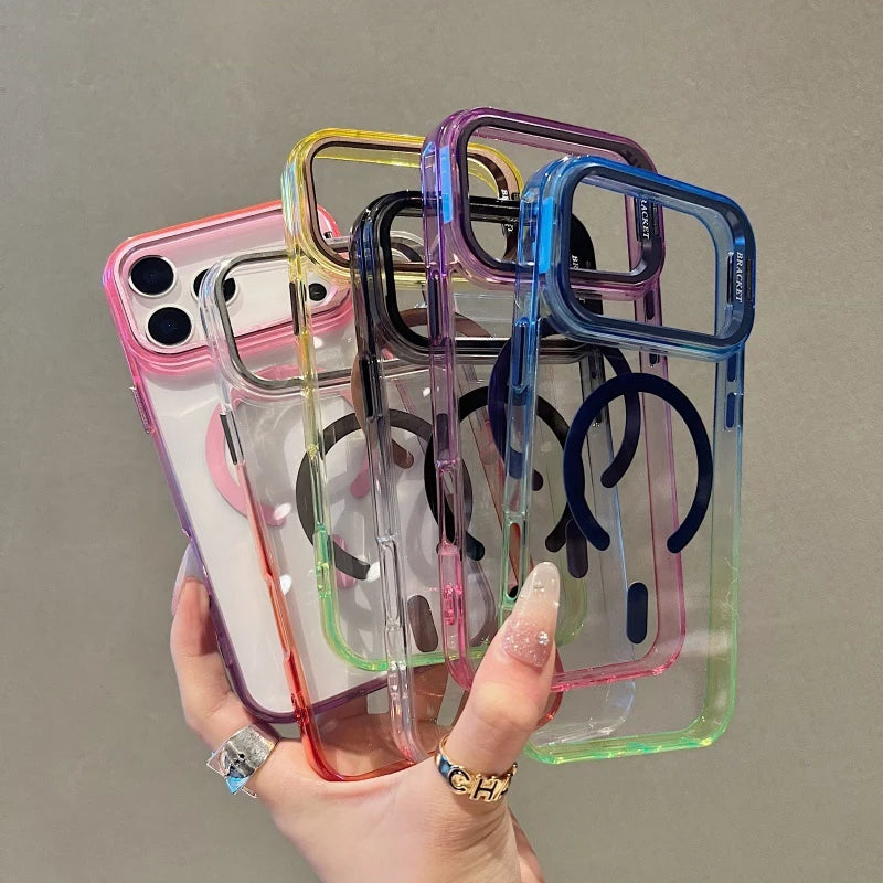 【グラデーションフレーム】 ワンタッチスタンド クリア スマホケース｜iPhone対応 #240902