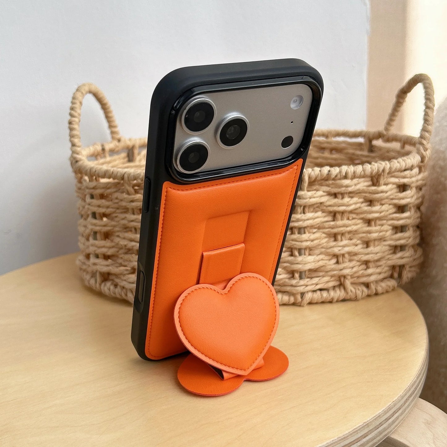 ダブルハート レザー調 スタンド iPhoneケース #260214