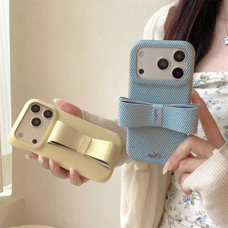 【リボンデザイン】デニム調 立体リボン iPhoneケース｜iPhone対応 #260126