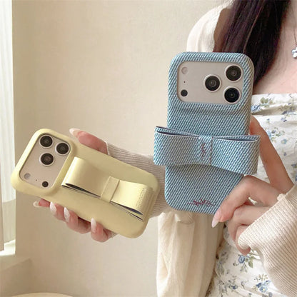 【リボンデザイン】デニム調 立体リボン iPhoneケース｜iPhone対応 #260126