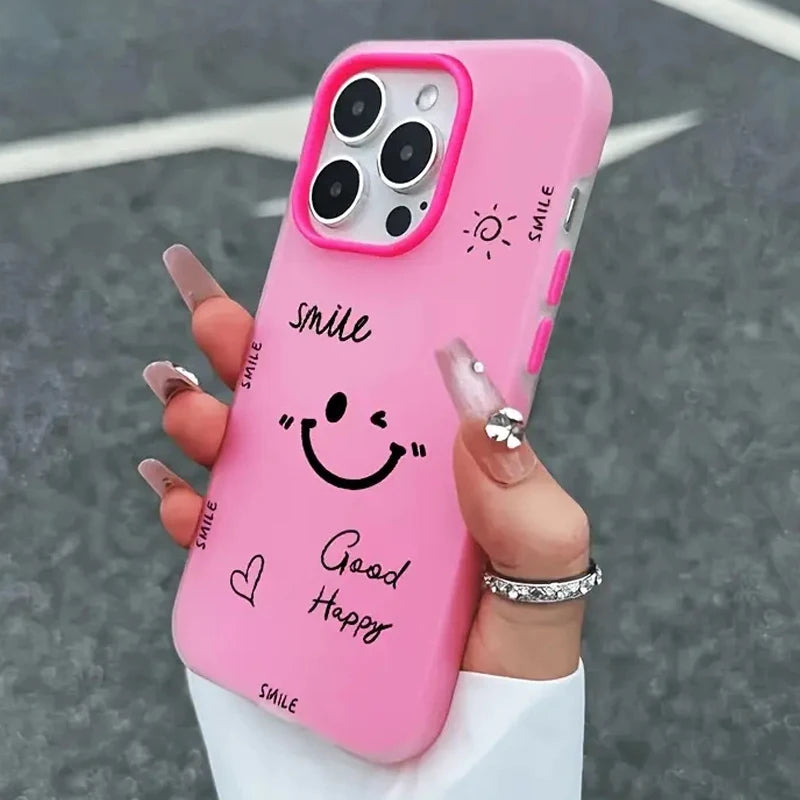 【ニコちゃんシリーズ】スマイル フェイス iPhoneケース｜シンプルマットカラー #260225