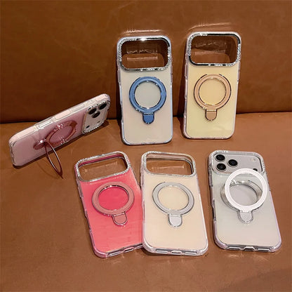 【耐衝撃 クリアケース】折りたたみマグネットリングスタンド機能付き スマホケース おしゃれ シンプル 透明 TPU バンパー カバー｜iPhone対応 #251223