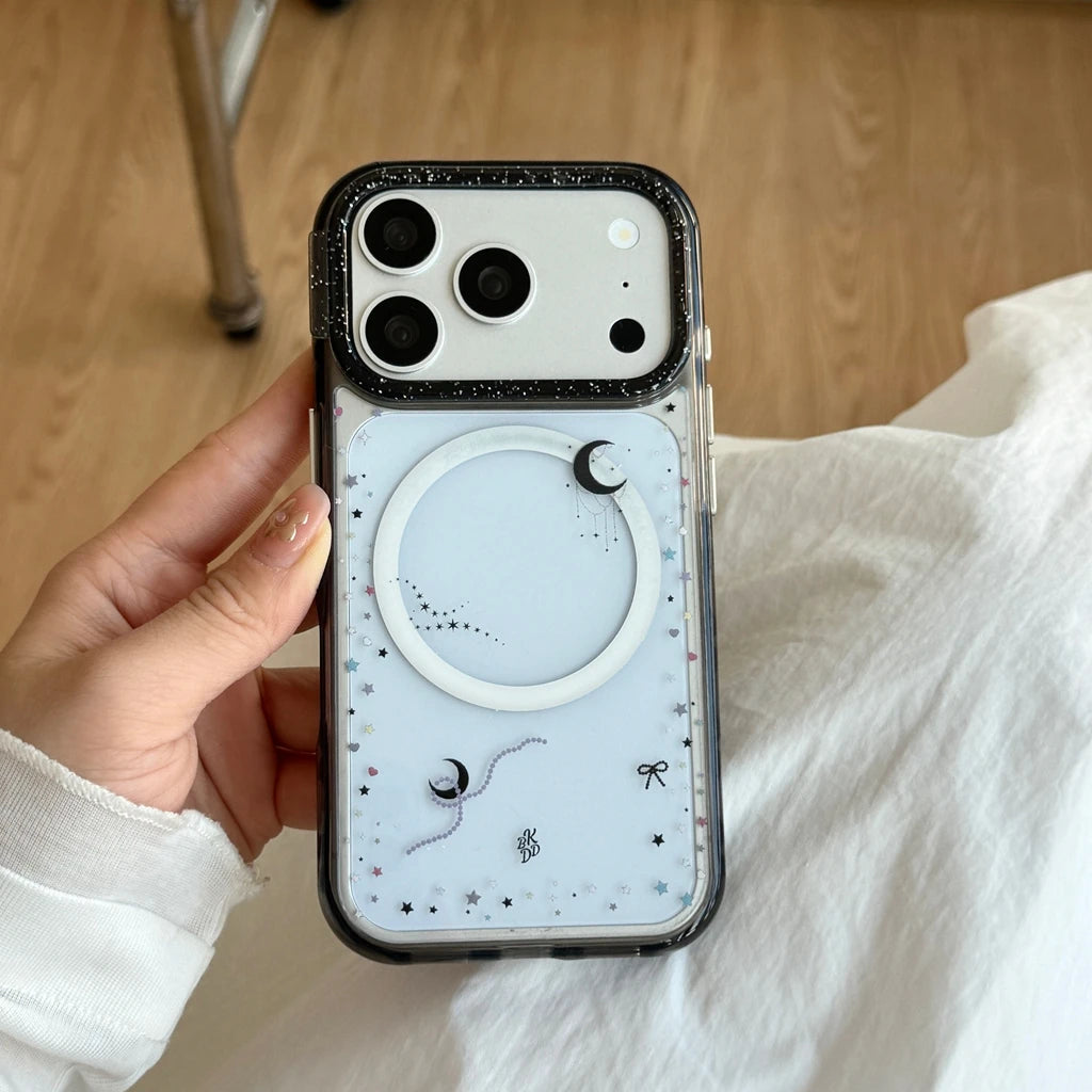 ムーン＆スター キラキラ スノードームグリップ iPhoneケース｜Magnet内蔵 #231217